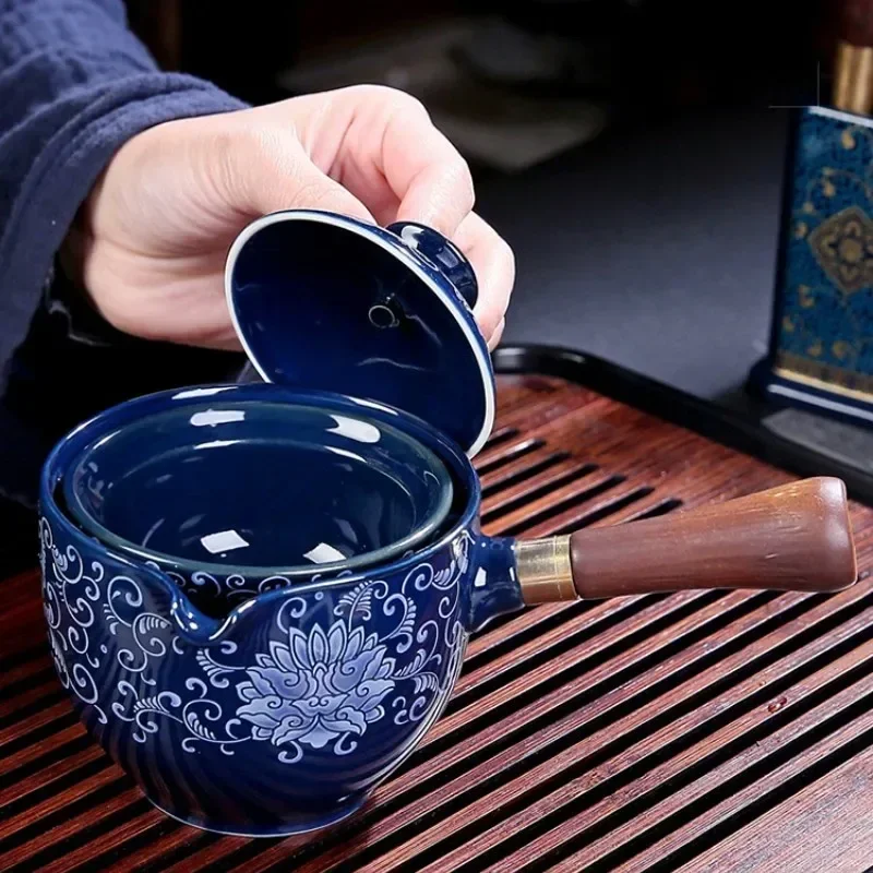 New Style Ceramic Glass Teapot Chinese Gongfu Tea Pot 360 Rotation Tea Maker  Automatic Single Pot   Teapot For Tea