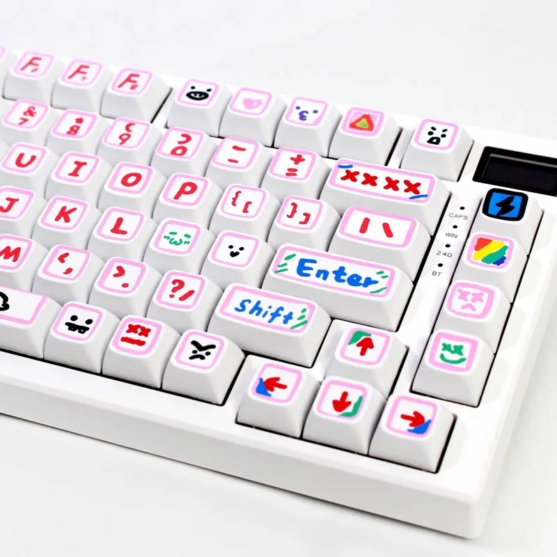 

Hand-drawn Theme Keycaps Set PBT XDA Profile Keycaps for Mechanical Keyboard Accessories Custom Cute Pink Key Caps Set MX Switch