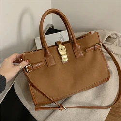 Vintage Suede Large Tote Shoulder Bags For Women Brand Designer Patchwork Crocodile Pattern Work Ladies Handbags 2022