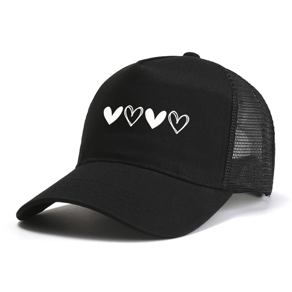 Four Love baseball cap with heart-shaped pattern hat for outdoor sun hat mesh Breathable adjustable trucker hats