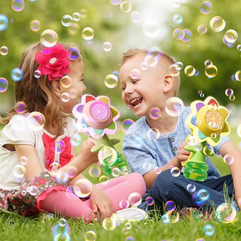Armas de bolhas de flores para crianças, luzes led, diversão, balanço, dança, máquina de fazer bolhas, soprador, brinquedos ao ar livre, verão, jogar, festa, presente