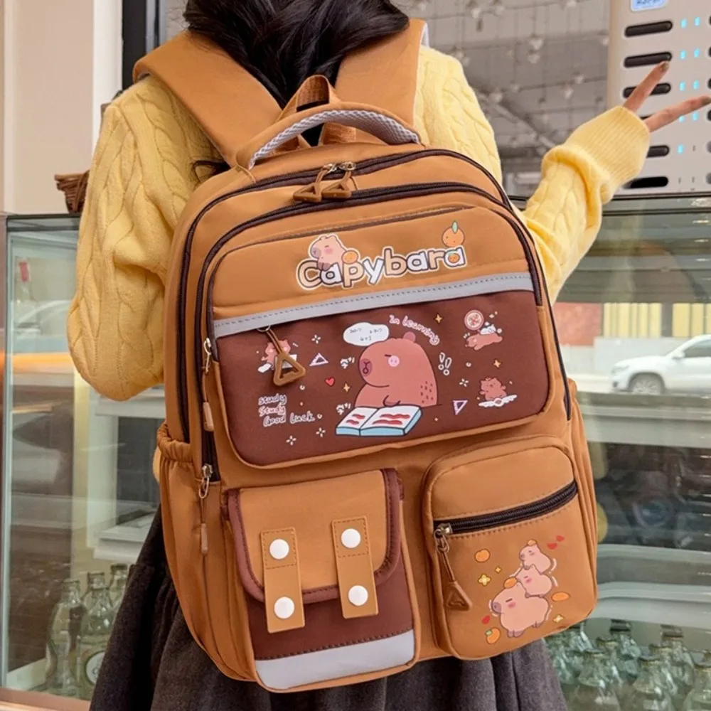 

Large Capacity Capybara Backpack Adjustable Strap Multi Pocket Cute Animal Bookbag Korean Style Nylon Student School Bag