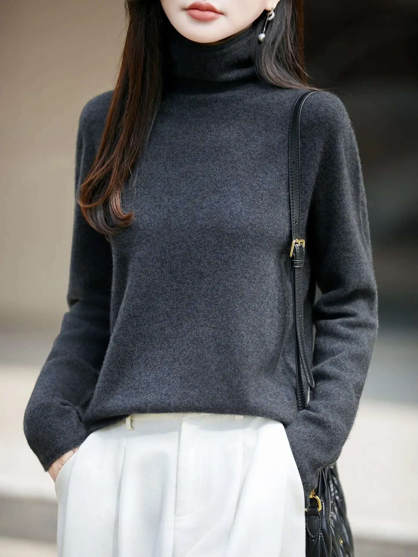 High Quality Seamless Cashmere Knitted Base Shirt Women's Loose Inner Warm Turtleneck Sweater Casual Soft Long Sleeve Top