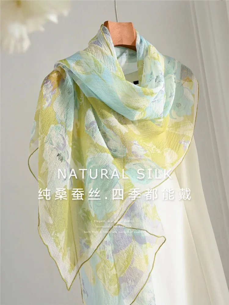 Silk scarf summer thin new versatile and neck care air-conditioned room shawl women's outerwear