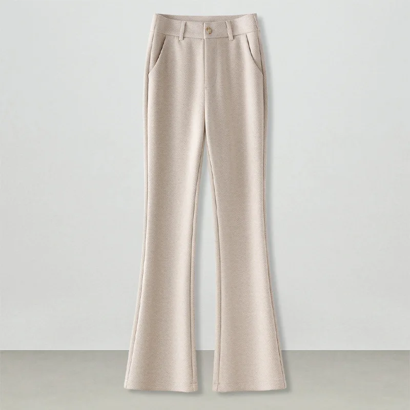 

Woolen Flared Pants for Women, and Winter, Elegant Soft Draped Slim Fit Bell-Bottom Pants