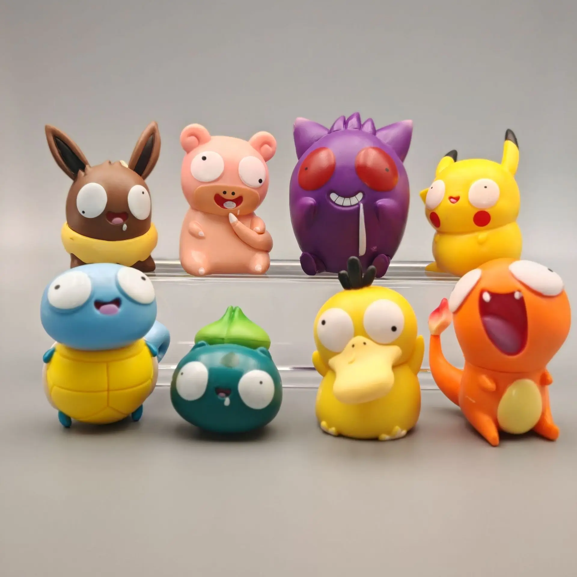 

8pcs Pokemon anime cute funny Psyduck Pikachu Statue model Q Version Figurine Pvc Model Toy Collectible Decoration Desktop Gift
