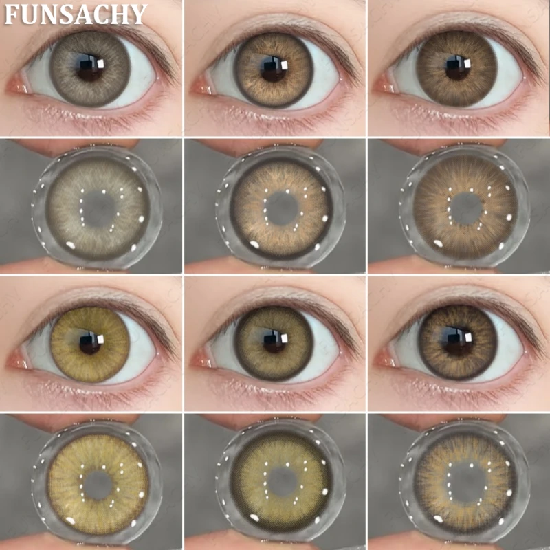 FUNSACHY 1 Paar farbige Kontaktlinsen für Augen, braune Naturfarblinsen, koreanische hochwertige weiche Augenkontaktlinsen, Kosmetik, Schüler