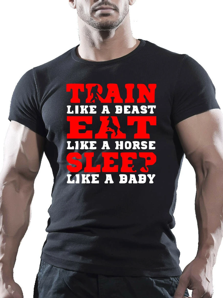 

Train, Eat, Sleep. Funny MMA Gym Bodybuilding Motivation T Shirt New 100% Cotton Short Sleeve O-Neck T-shirt Casual Mens Top