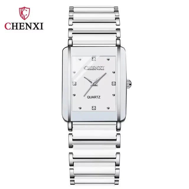 CHENXI 104A Couple Watches Waterproof Luxury Ceramics Square Business Stainless Steel Strap for Women Men