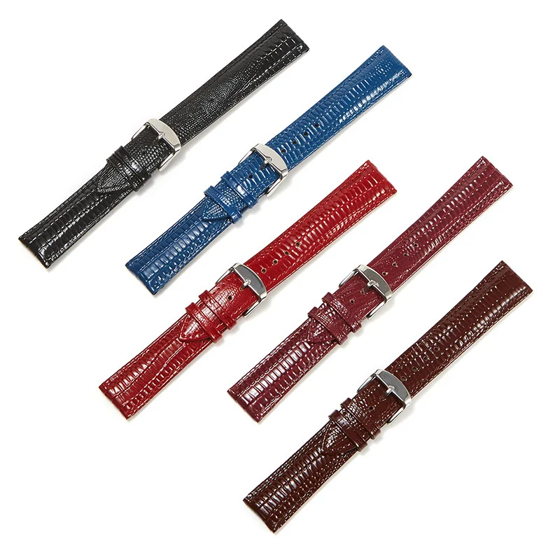 NEW Bright Lizard Pattern Leather Watchband Black Brown Red Blue Purple 5 Color Available 12mm 14mm 16mm 18mm 20mm