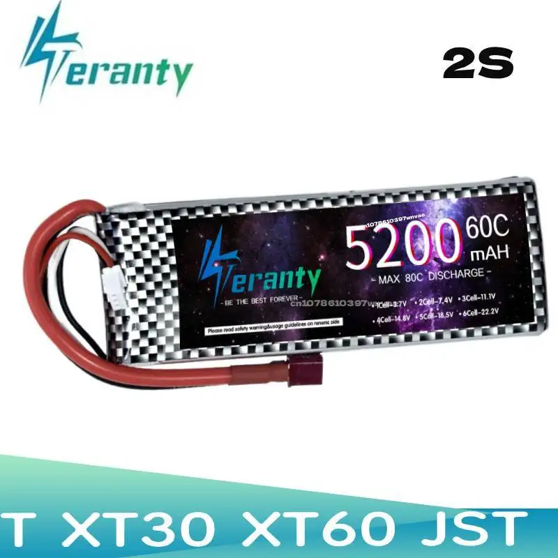 TERANTY 7.4V 2S 5200mAh 60C Lipo Battery for MJX 1/10 HyperGo 10303 RC Off-Road Car High Speed Drift Model for RC Boat Drone