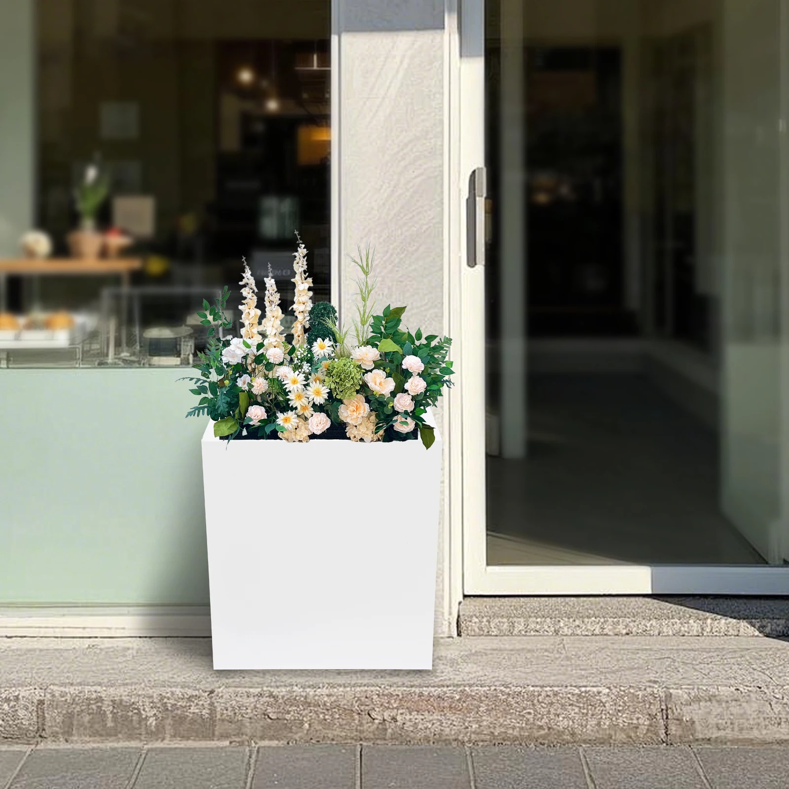 

Металлический прямоугольный садовый горшок 18x18x20 дюймов с разделителем, регулируемая по высоте приподнятая кровать для наружного балкона, домашний садовый декор