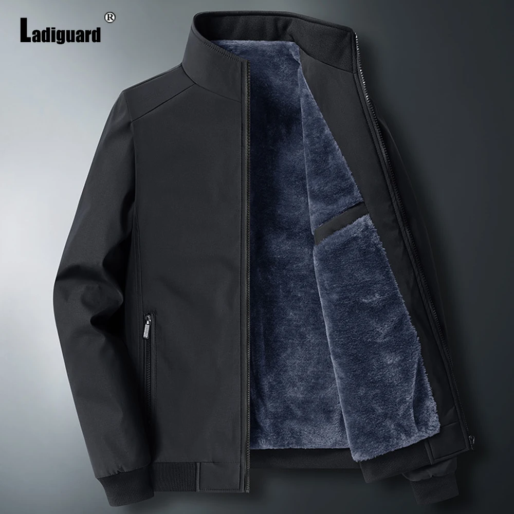 

Ladiguard Winter Velvet Jackets Men Casual Street Jacket Solid Warm Coats 2023 Stylish simplicity Zipper Pocket Top Outerwear