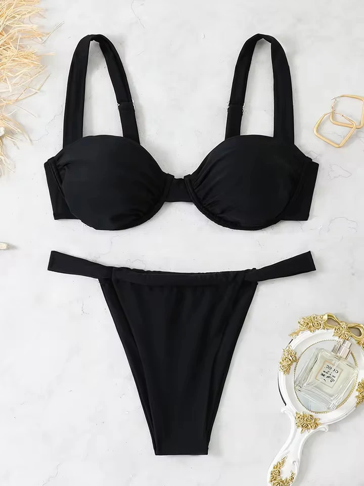 Vzvn Sexy Spaghetti Strap Thong Bikinis Women Split Swimsuit Beach Bikini 2026 New All Season Solid Backless Bikinis 2 Piece Set
