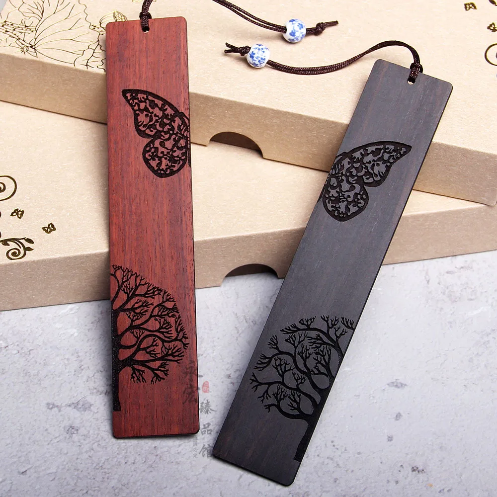 Mahogany Butterfly Tree Bookmark Chinese Style Wood Bookmark Ebony Sandalwood Life Tree Bookmark Logo can be engraved