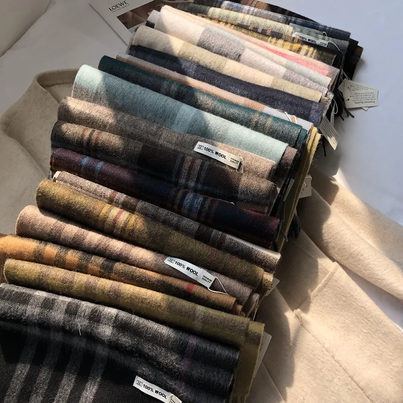 Chic Classic Plaid Cashmere Scarf Autumn Winter Women Men Soft Light Warm Muffler Male High Qualiy 100%Wool Thermal Wrap Female