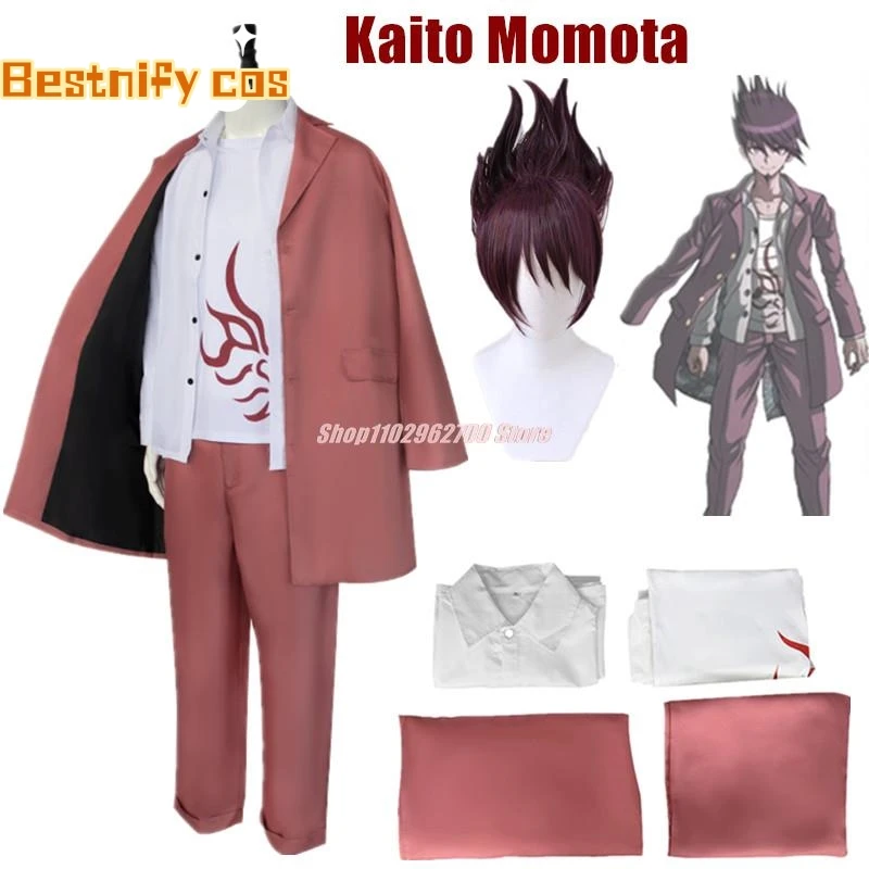 

Anime Danganronpa Kaito Momota Cosplay Costumes Brick Red Tops Pants Outfit Carnival Halloween ComiCon Uniform For Men Clok