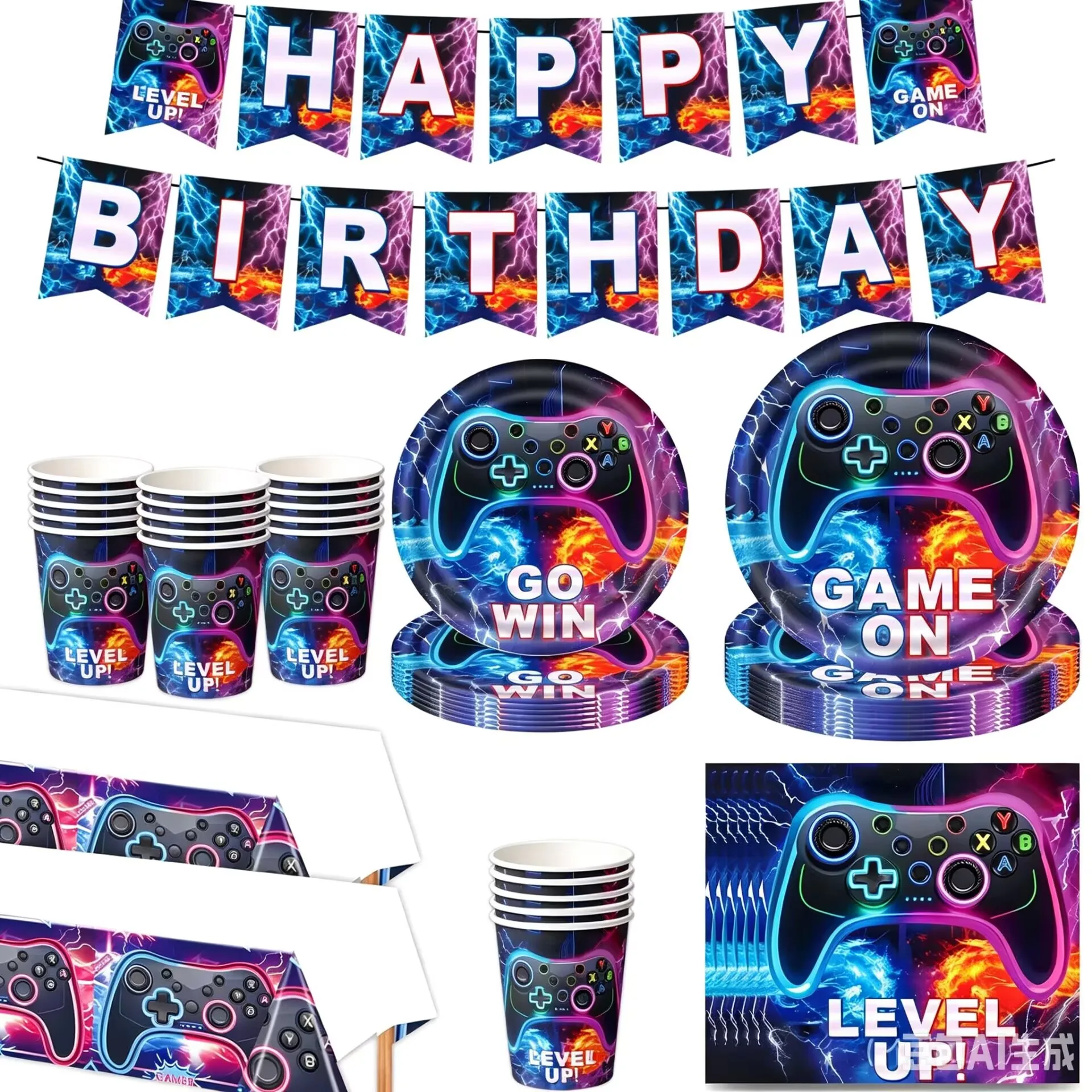 Neue Gamepad Junge Geburtstag Party Dekoration Einweg Geschirr Pappbecher Teller Serviette Banner Für Baby Dusche Dekor Liefert Geschenk