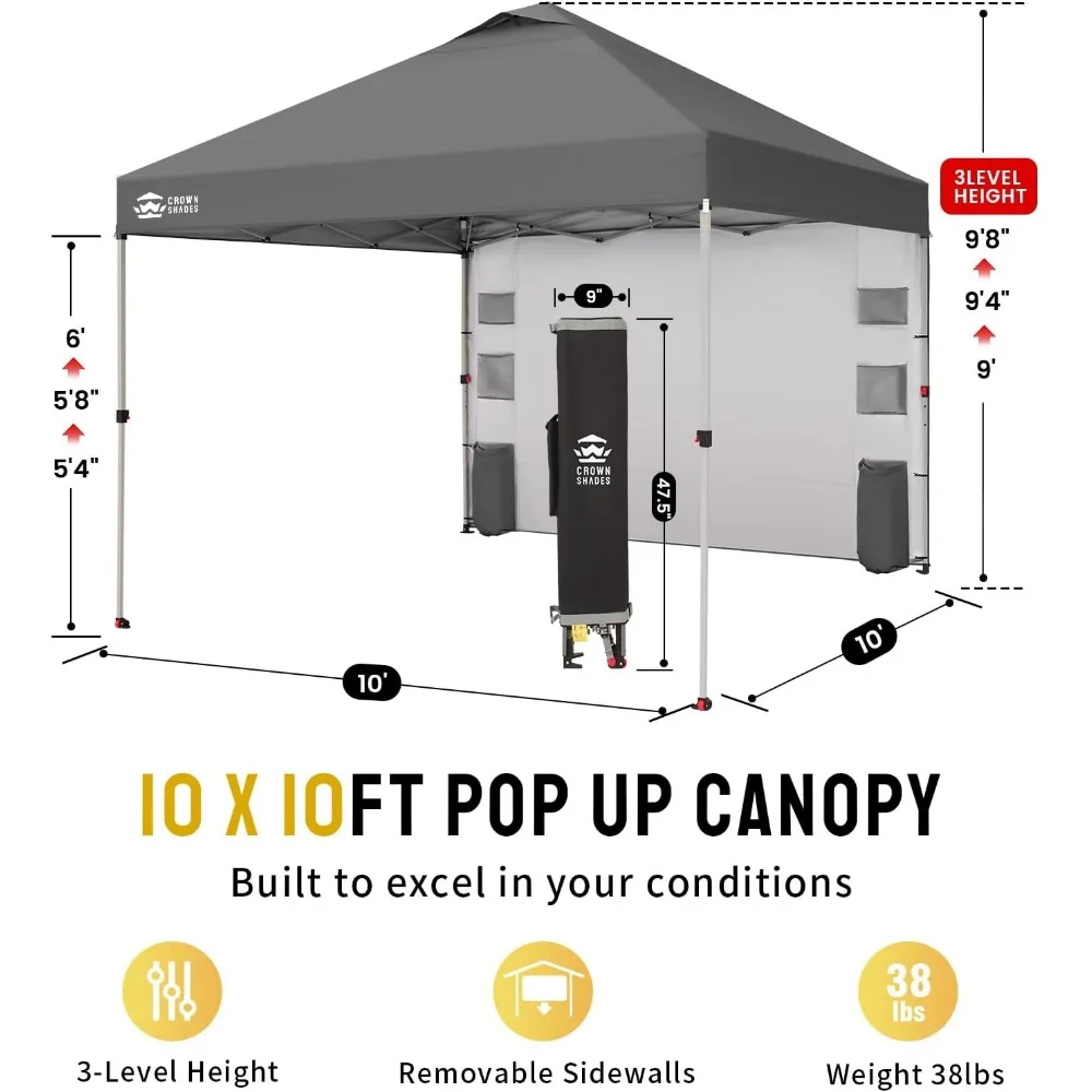 Tenda Kanopi Lipat Luar Ruangan 10x10 dengan Kantong dan Dinding Samping, Mudah Dipasang, Pelindung Matahari untuk Satu Orang, Sempurna untuk Naungan Luar Ruangan