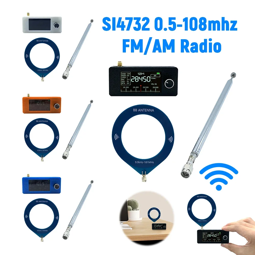 New Mini Portable Radio SI4732 0.5-108mhz 1.9inch IPS Screen Pocket Mini Radio with Antenna FM/AM Radio All Band Radio Receiver