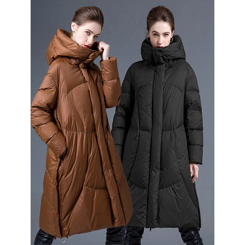 

European American Unique Warm Cold-resistant White Duck Down Jacket New Down Jacket for Women Mid-Length High-end Fashion Coat