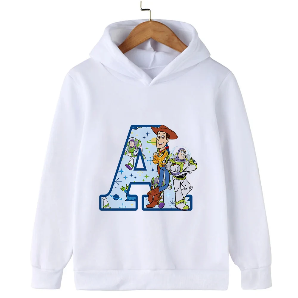 Toy Story Hoodies Woody Letter ABCD Children Pullover Disney Kawaii Casual Clothes Kids Sweatshirts for Girl Boy Cartoons Tops