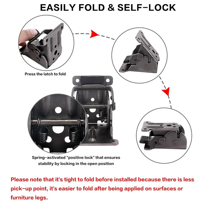 2 piezas/4 piezas, ángulo recto de 90 grados, bisagra plegable autoblocante gruesa, taburete de mesa, muebles de mesa de centro plegables