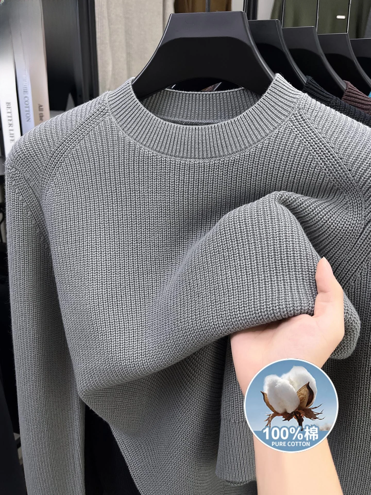 

Pure Cotton Men's Knitted Sweater Thiened Warm round Ne Casual Winter New Sle Middle-aged Base irt Comfortable Soft F...