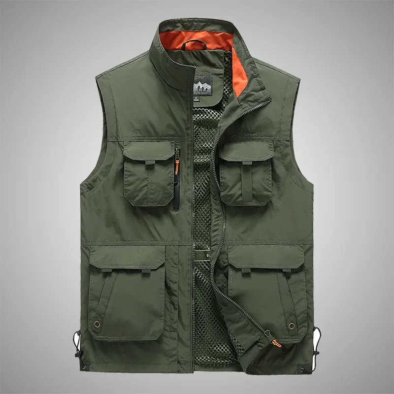 6XL Outdoor Multi-pocket Fishing Vest Men Spring Autumn Stand Collar Breathable Mesh Vest Hiking Camping Photography Vest Jacket