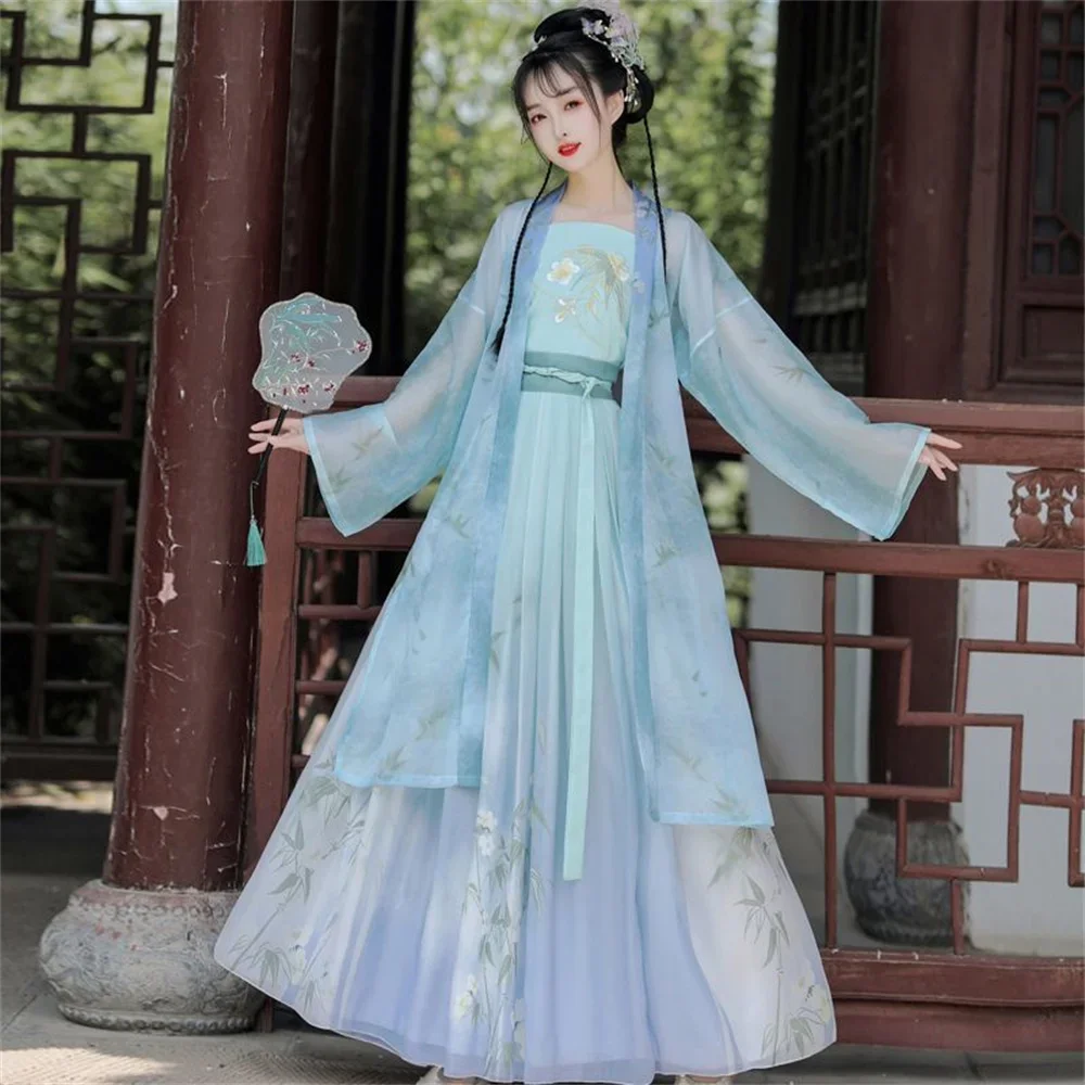 Robe Hanfu traditionnelle chinoise vintage pour femmes, robe de danse de scène, ensembles de princesse doumprimé floral élégant