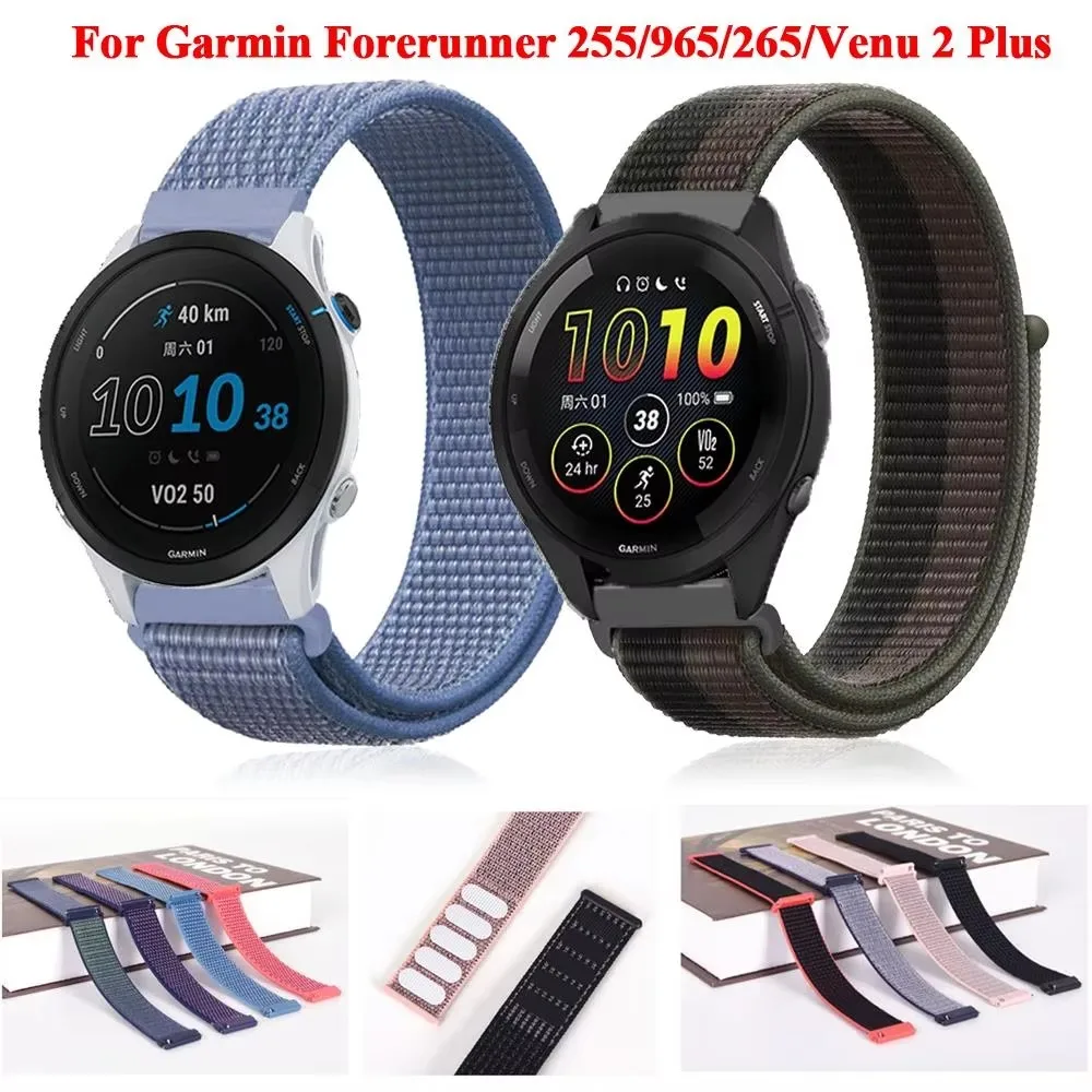 

20 22mm Nylon Loop Smart Watch Straps For Venu2 Plus Vivoactive 4/3 Venu 2 Band Garmin Forerunner 255 965 265 245 645 158 Correa