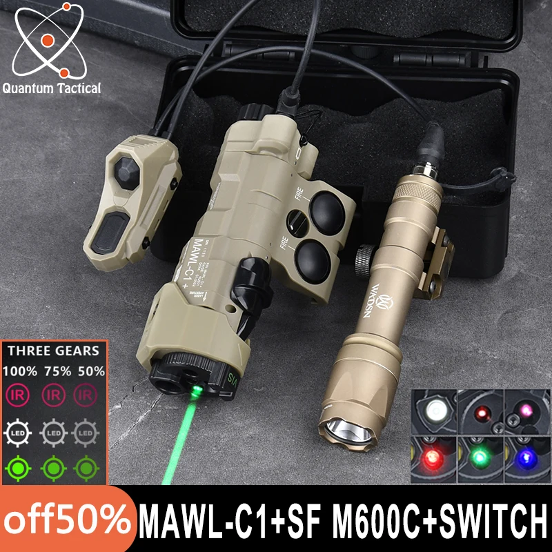 WADSN Tactical MAWL-C1 Red Green Blue Dot IR Fill Light Laser Sureifr M600C LED Hunting Flashlight With Dual Pressure Switch