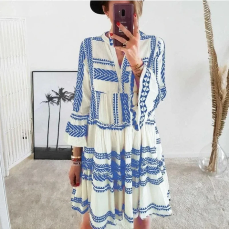 Women's New Casual Geometric Print V-Neck dress