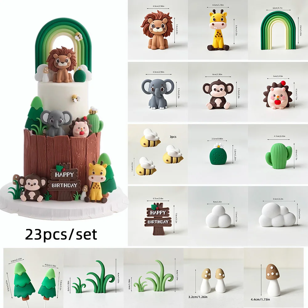 Dschungel Safari Tier Kuchen Topper Set Löwe Elefant Giraffe für Wild One Baby Dusche Geburtstag Party Dekorationen Kinder Kuchen Dekor – Detail 5