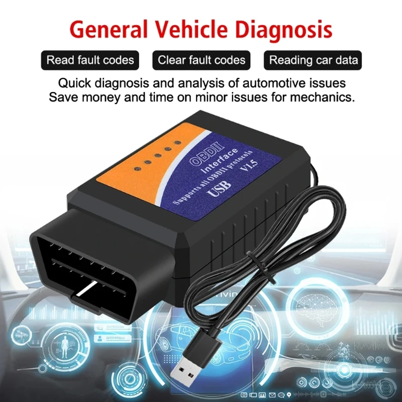 ELM327 USB V1.5 Automotive Diagnostic Cable with Chip ELM327 Cable Connector Interface OBD2 CAN-BUS Auto Diagnostic Scan Tool