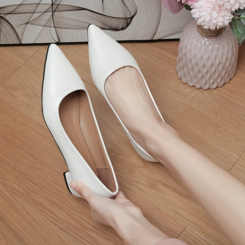 Primavera e autunno 2023 nuove donne professionali semplici tinta unita punta a punta punta poco profonda tacco quadrato scarpe moda tacco basso