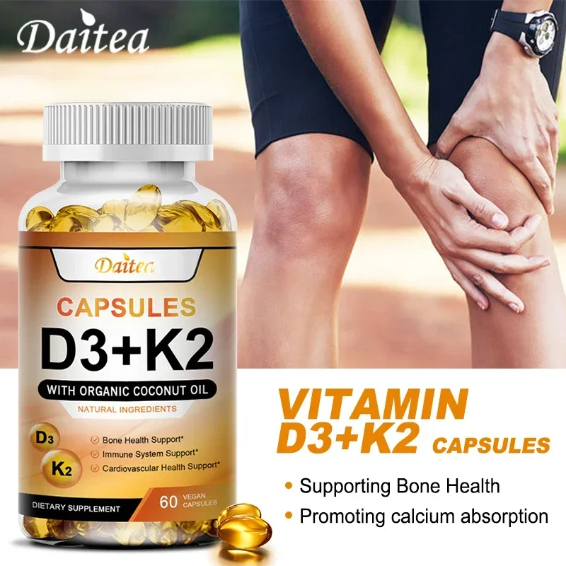 2-in-1 Vitamin D3K2 Capsules 5000iu Vitamin D3 200mcg K2 for Teeth Bones Heart Health Joint Health Immunity Organic Coconut Oil