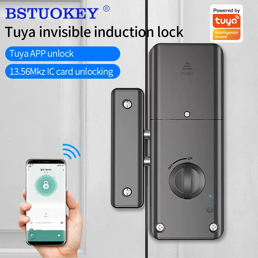 Support tuya app Smart  Bluetooth Indoor Invisible Lock for Wooden Door Electronic 13.56 IC Card Lock Support Gateway to Wifi