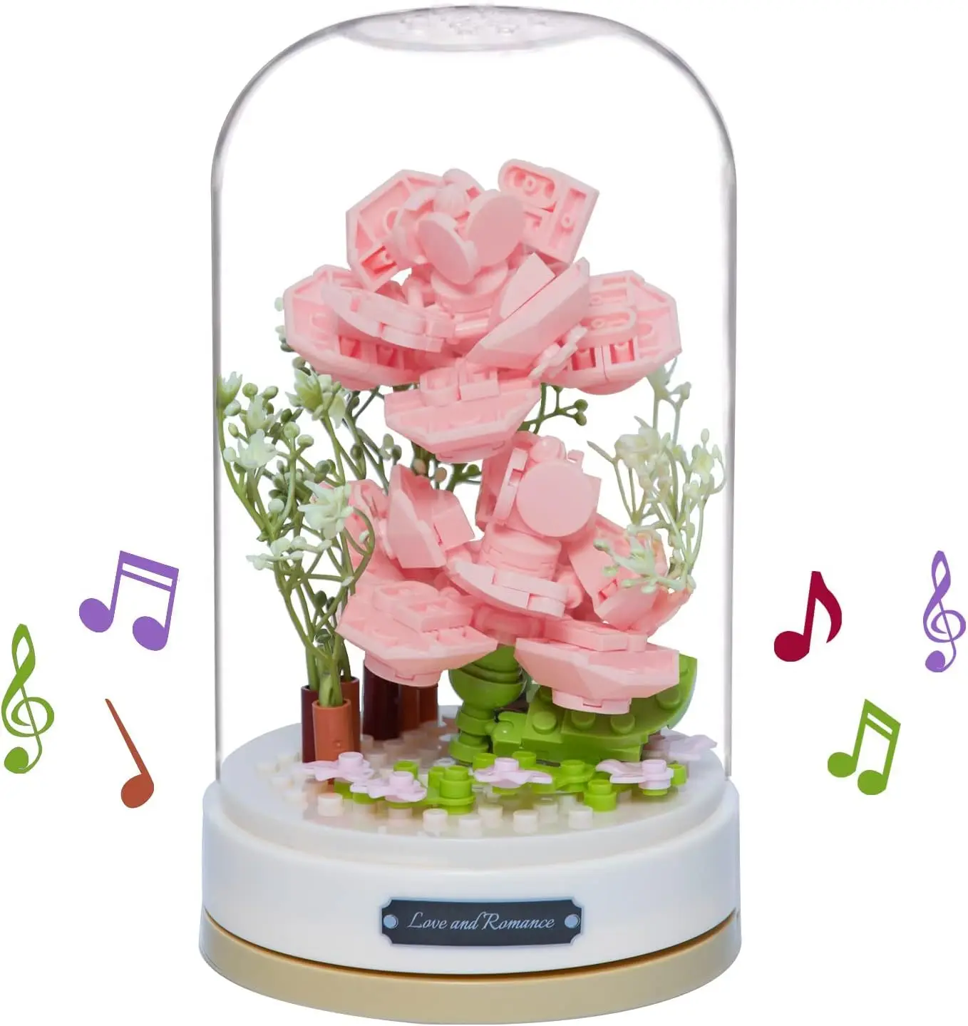 

Rose Flower Bouquet Building Set Eight Tone Box Building Model with Artificial Flowers Dust Cover Toys Gift for Mom Girlfriend