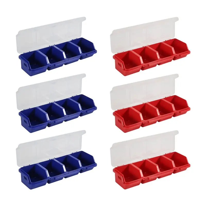 ABJN-6Pack Screw Organizer Box With Lids 4 Compartments Tool Bin Divider Compartment Containers Sorting Screw Toolbox Case