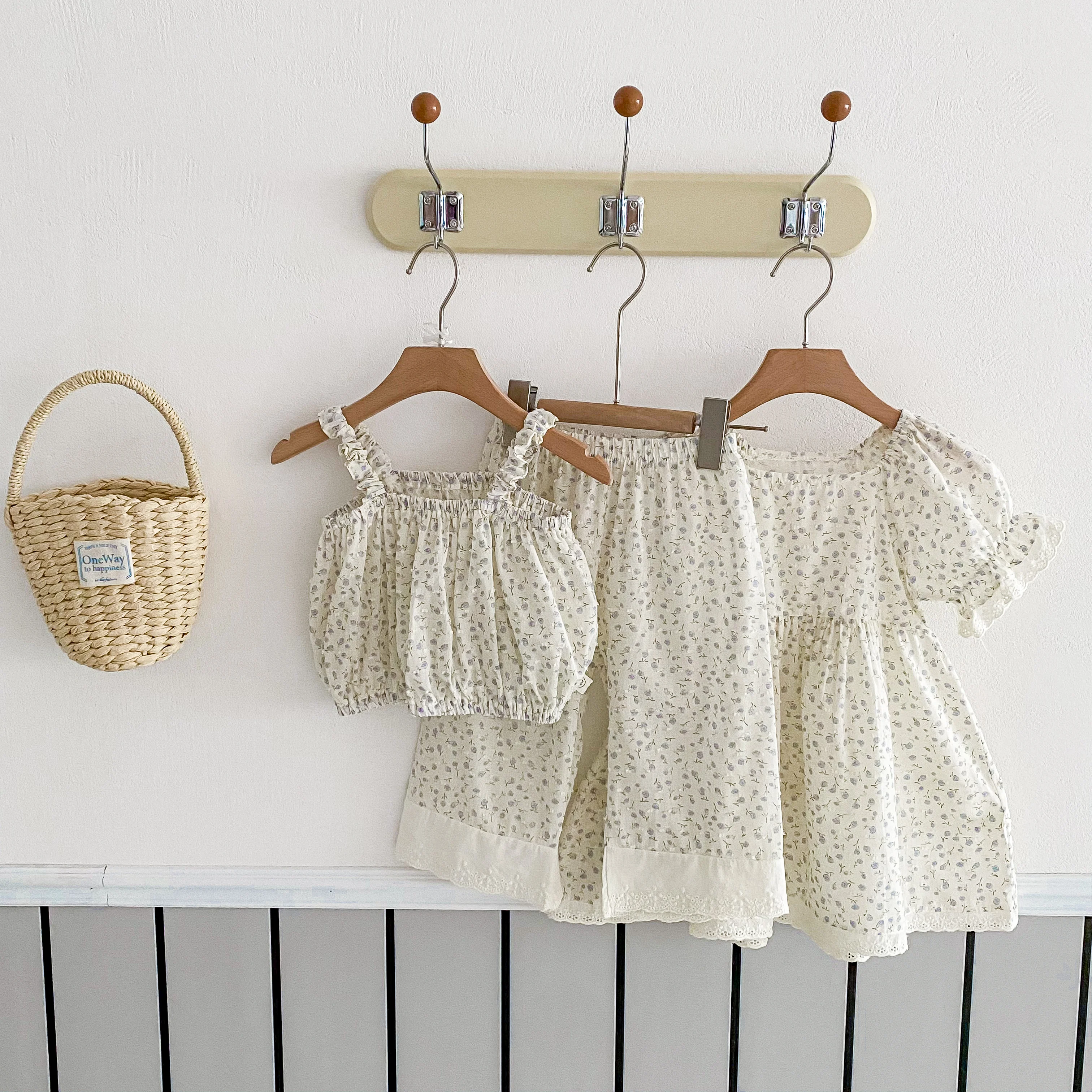 Spring Child Dress Children Girl Korean Version of Cute Floral Pattern Top or Pants or Dress Kid Girl Cute Clothes 1-5 Years Old