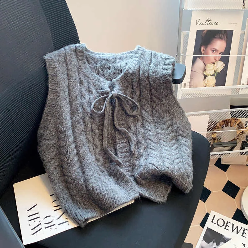 

Casual Loose Knitted Sweater Vest for Girls High School Students Autumn Winter Faion Commute Sle round Ne Vest