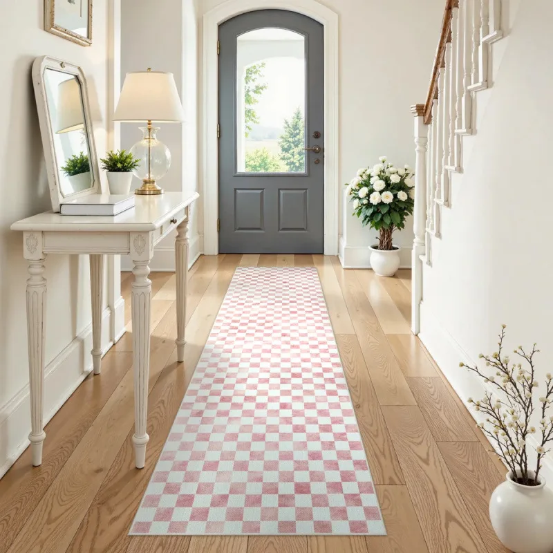 VIKAMA Black White Checkered Runner Rug Non Slip Washable Modern Hallway Entryway Kitchen Floor Mat Home Decor