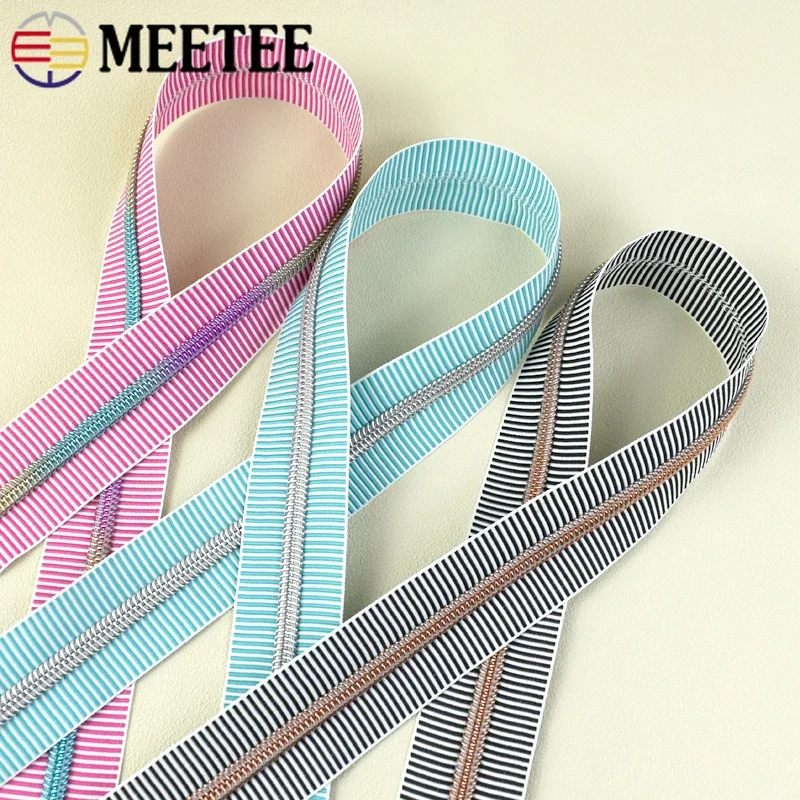 1-5M Meetee 5# Nylon Stripe Zippers Plastic Coil Zips Tape for Sewing Bag Garment By Meter Decoration Repair Kit DIY Accessories