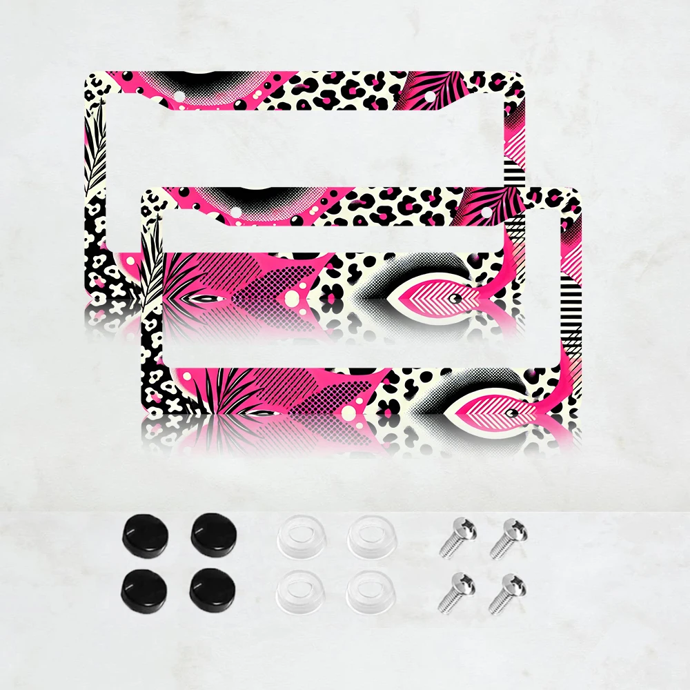 

Держатель для номерного знака из алюминия (2 шт.) с розовым дизайном ко Дню святого Валентина и сердцем с леопардовым принтом
