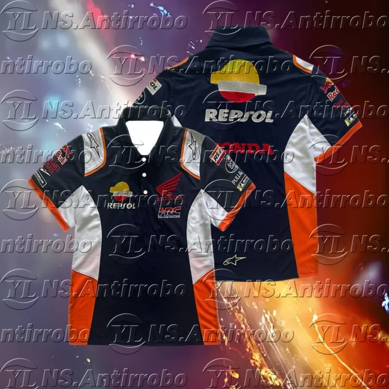 

Motorcycle For Honda HRC Repsol Bull Racing Motos GP Team Polo Shirt Ride White/Dark Blue Summer Quick Dry Breathable Not Fade