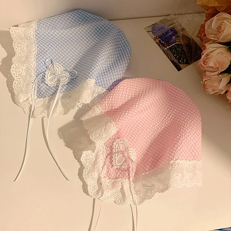 French Lace Hairband Headscarf Pastoral Style Baotou Triangle Headscarf Love Bowknot Sunscreen Silk Scarf