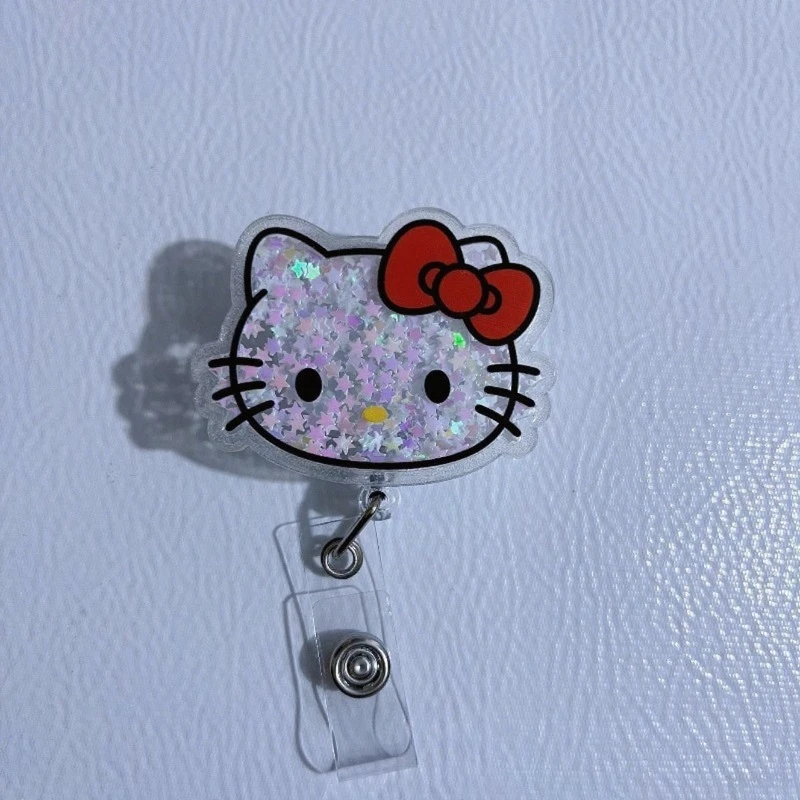 Hello Kitty nuevo insignia de enfermería acrílica brillante dibujos animados retráctil hebilla fácil de tirar Clip de identificación de estudiante accesorios de insignia