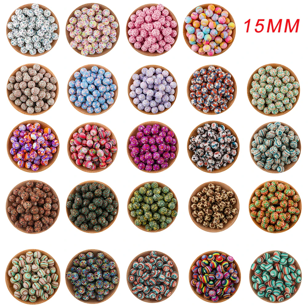 

20PCS New15MM Silicone Pattern Round Bead Spacer Beads for Jewelry Making DIY Keychain Necklace Bracelet Jewelry Accessories