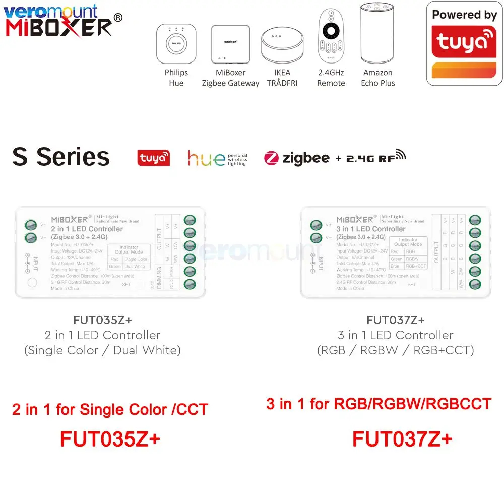 MiBoxer Zigbee 3.0 Dual Branco Cor Única RGB RGBW RGB + CCT LED Strip Contoller ZB-Box2 FUT035Z + APP Gateway Controller